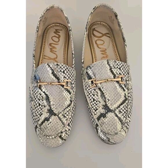 Sam Edelman Loraine Gray‎ Silver Snake Print Leather Soft Loafers Womens 6.5 M - Picture 1 of 10